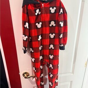 Disney Red and Black Plaid Mickey Mouse Fleece Pajama Onesie